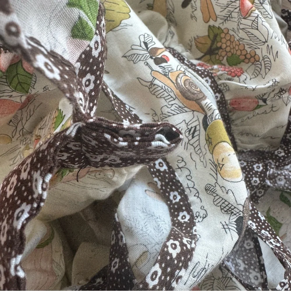 Vintage Floral Fruit Mushroom Print Apron Dress Tie Back Trad Cooking Cottage - Picture 13 of 13